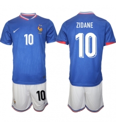 Men's France #10 Zidane Blue 2024-25 Home Soccer Jersey Suit