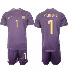 Men's England #1 Jordan Pickford 2024-25 Purple Away Soccer Jersey Suit