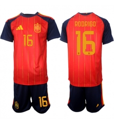 Men's Spain Team #16 Rodrigo 2025-26 Red Home Soccer Jersey Suit