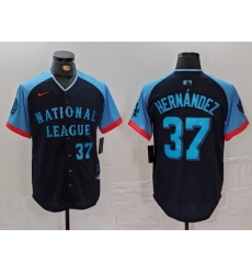 Men's Los Angeles Dodgers #37 Teoscar Hernandez Number Navy 2024 All Star Limited Stitched Jersey