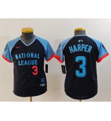 Youth Philadelphia Phillies #3 Bryce Harper Number Navy 2024 All Star Limited Stitched Jersey