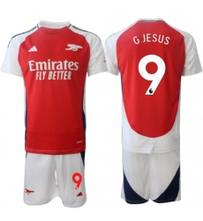 Men's Arsenal F.C #9 Gabriel Jesus 2024 Red Home Soccer Jersey Suit