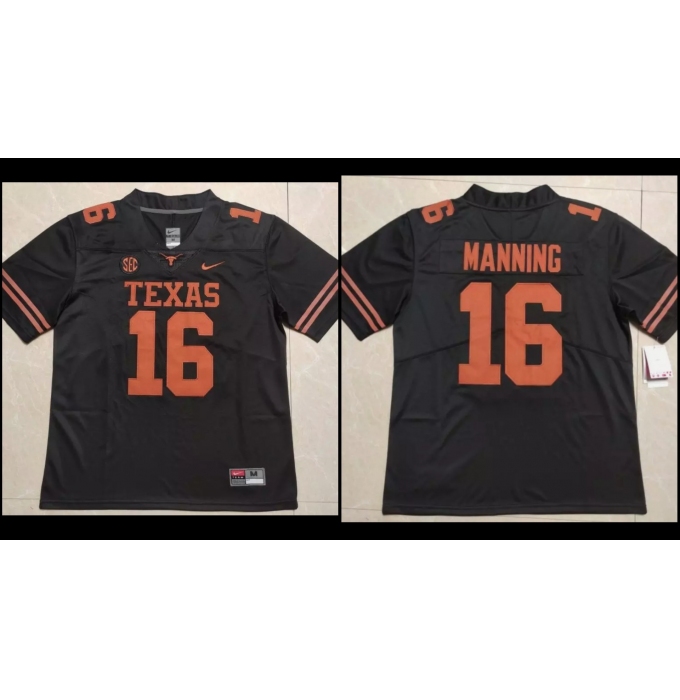 Men's Texas Longhorns #16 Peyton Manning Black Stitched Jersey