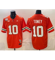 Men's Miami Hurricanes #10 Malachi Toney Orange F.U.S.E. Fiesta Bowl Champions & Florida Patch Stitched Football Jersey