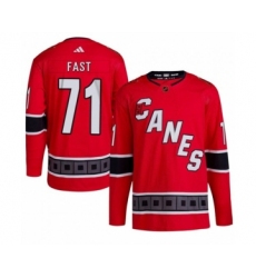 Men's Carolina Hurricanes #71 Jesper Fast 2022-23 Reverse Retro Red Stitched Jersey