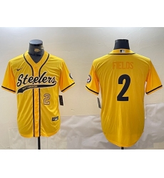 Men's Pittsburgh Steelers #2 Justin Fields Yellow With Cool Base Stitched Baseball Jerseys