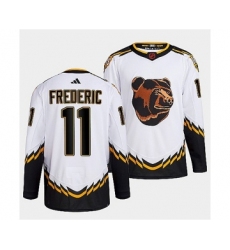 Men's Boston Bruins #11 Trent Frederic 2022 White Reverse Retro Stitched Jersey