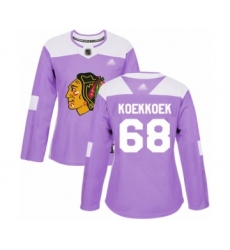 Women's Chicago Blackhawks #68 Slater Koekkoek Authentic Purple Fights Cancer Practice Hockey Jersey