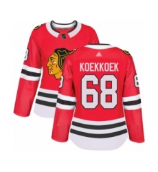 Women's Chicago Blackhawks #68 Slater Koekkoek Authentic Red Home Hockey Jersey