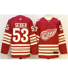 Men's Detroit Red Wings #53 Moritz Seider Red 2025-26 Centennial Premium Stitched Hockey Jersey