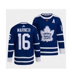 Men's Toronto Maple Leafs Black #16 Mitch Marner Blue 2022 Reverse Retro Stitched Jersey