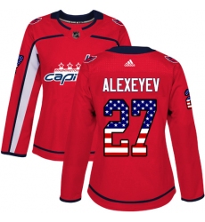 Women's Adidas Washington Capitals #27 Alexander Alexeyev Authentic Red USA Flag Fashion NHL Jersey