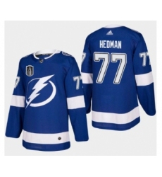 Men's Tampa Bay Lightning #77 Victor Hedman 2022 Blue Stanley Cup Final Patch Stitched Jersey