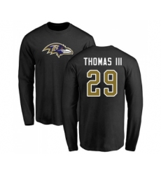 Football Baltimore Ravens #29 Earl Thomas III Black Name & Number Logo Long Sleeve T-Shirt