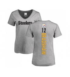 Football Women's Pittsburgh Steelers #12 Terry Bradshaw Ash Backer V-Neck T-Shirt