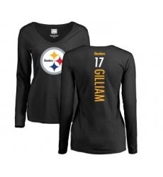 Football Women's Pittsburgh Steelers #17 Joe Gilliam Black Backer Slim Fit Long Sleeve T-Shirt
