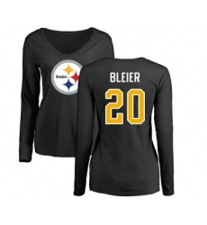 Football Women's Pittsburgh Steelers #20 Rocky Bleier Black Name & Number Logo Slim Fit Long Sleeve T-Shirt
