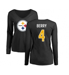 Football Women's Pittsburgh Steelers #4 Jordan Berry Black Name & Number Logo Slim Fit Long Sleeve T-Shirt