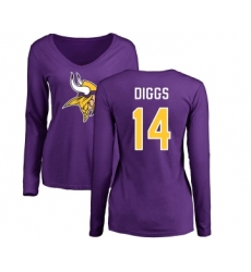 Football Women's Minnesota Vikings #14 Stefon Diggs Purple Name & Number Logo Slim Fit Long Sleeve T-Shirt