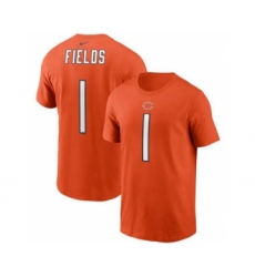 Men's Chicago Bears #1 Justin Fields 2021 Orange Football Draft First Round Pick Player Name & Number T-Shirt
