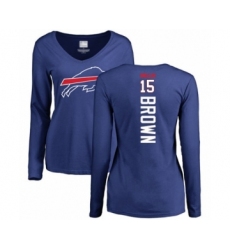 Football Women's Buffalo Bills #15 John Brown Royal Blue Backer Long Sleeve T-Shirt