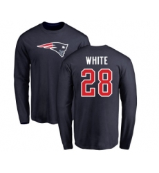 Football New England Patriots #28 James White Navy Blue Name & Number Logo Long Sleeve T-Shirt