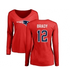 Football Women's New England Patriots #12 Tom Brady Red Name & Number Logo Slim Fit Long Sleeve T-Shirt