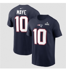 Men's New England Patriots #10 Drake Maye Navy 2025 Super Bowl LX Patch Name & Number T-Shirt