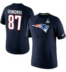 Nike New England Patriots #87 Rob Gronkowski Name & Number Super Bowl XLIX NFL T-Shirt - Navy Blue