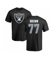 Football Oakland Raiders #77 Trent Brown Black Name & Number Logo T-Shirt