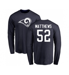 Football Los Angeles Rams #52 Clay Matthews Navy Blue Name & Number Logo Long Sleeve T-Shirt