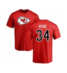 Football Kansas City Chiefs #34 Carlos Hyde Red Name & Number Logo T-Shirt