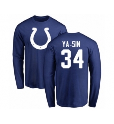 Football Indianapolis Colts #34 Rock Ya-Sin Royal Blue Name & Number Logo Long Sleeve T-Shirt