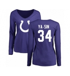 Football Women's Indianapolis Colts #34 Rock Ya-Sin Royal Blue Name & Number Logo Long Sleeve T-Shirt