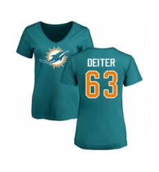 Football Women's Miami Dolphins #63 Michael Deiter Aqua Green Name & Number Logo T-Shirt