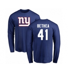 Football New York Giants #41 Antoine Bethea Royal Blue Name & Number Logo Long Sleeve T-Shirt