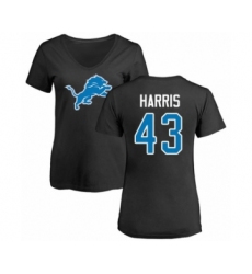 Football Women's Detroit Lions #43 Will Harris Black Name & Number Logo T-Shirt