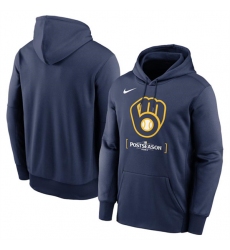 Men's Milwaukee Brewers Navy 2024 Postseason Collection Therma Pullover Hoodie