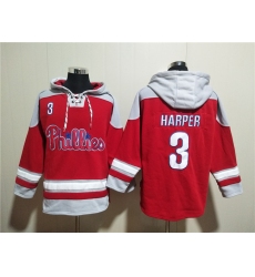 Men's Philadelphia Phillies #3 Bryce Harper Red Ageless Must-Have Lace-Up Pullover Hoodie