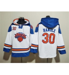 Men's New Yok Knicks #30 Julius Randle White Lace-Up Pullover Hoodie