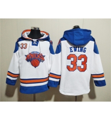 Men's New Yok Knicks #33 Patrick Ewing White Lace-Up Pullover Hoodie