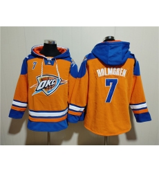 Men's Oklahoma City Thunder #7 Chet Holmgren Orange Blue Lace-Up Pullover Hoodie