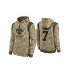 Men's New Orleans Saints #7 Taysom Hill Camo 2021 Salute To Service Therma Performance Pullover Football Hoodie
