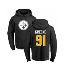 Football Pittsburgh Steelers #91 Kevin Greene Black Name & Number Logo Pullover Hoodie