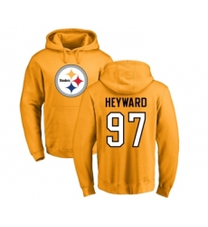Football Pittsburgh Steelers #97 Cameron Heyward Gold Name & Number Logo Pullover Hoodie