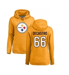 Football Women's Pittsburgh Steelers #66 David DeCastro Gold Name & Number Logo Pullover Hoodie