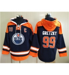 Men's Edmonton Oilers #99 Wayne Gretzky Navy Ageless Must-Have Lace-Up Pullover Hockey Hoodie
