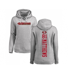 Football Women's San Francisco 49ers #81 Jordan Matthews Ash Backer Pullover Hoodie