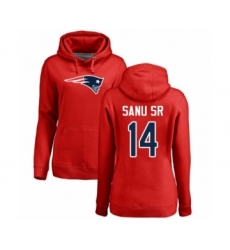 Football Women's New England Patriots #14 Mohamed Sanu Sr Red Name & Number Logo Pullover Hoodie