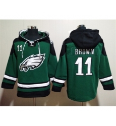 Men's Philadelphia Eagles #11 A. J. Brown Green Lace-Up Pullover Hoodie
